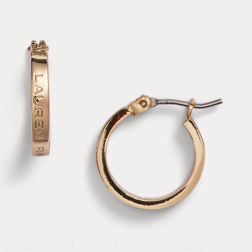 Lauren Ralph Lauren Gold Tone Logo Hoop Earrings